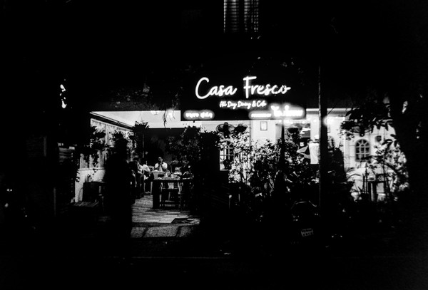 I wanted to see how a dim lit scene would look at ISO 800. This cafe is near my office. I like that although outside it is dark, inside with dim lit lights it still works